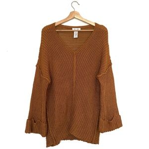 She + Sky Oversized Wide Sleeve V Neck Sweater